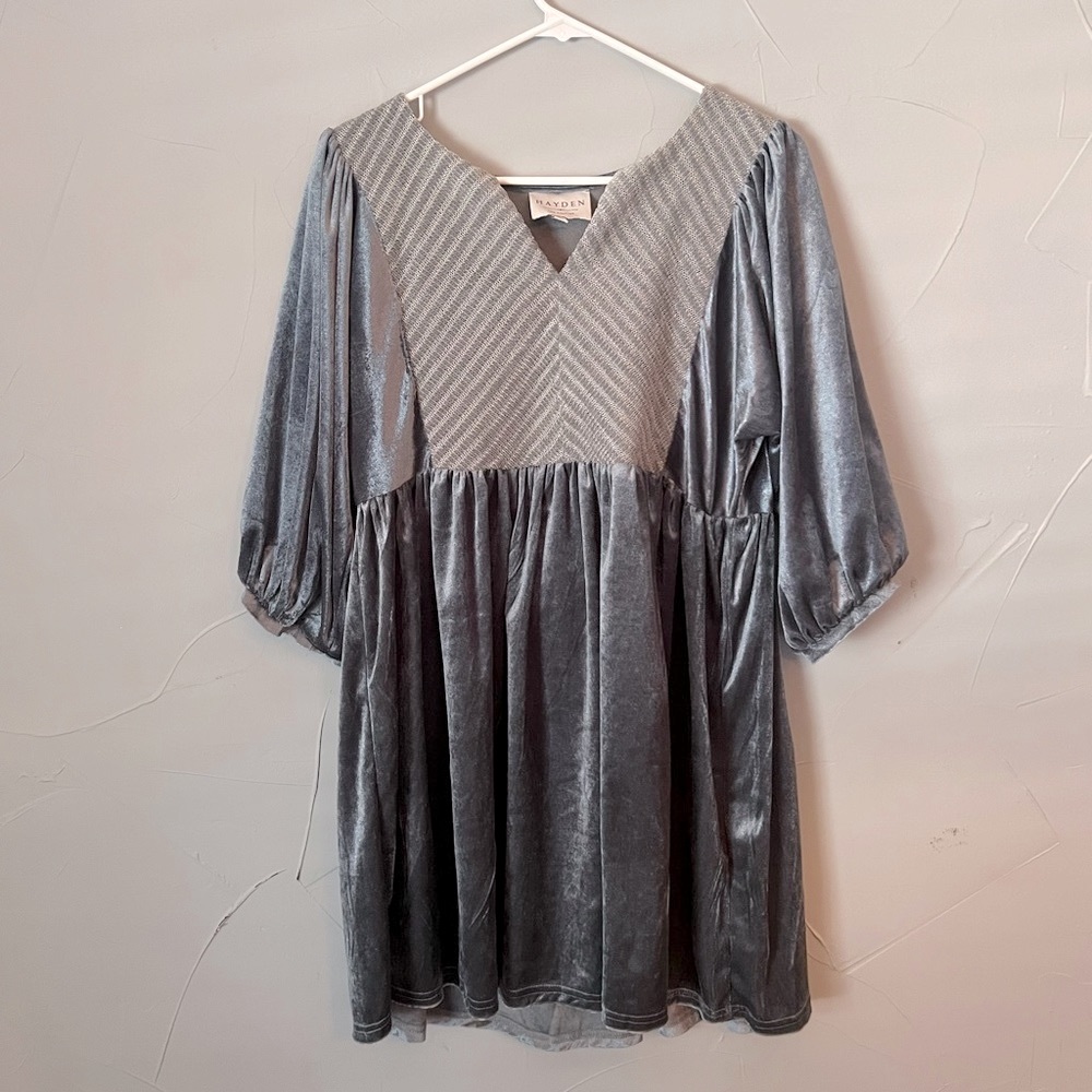 Blue Velvet Square V Neck Dress